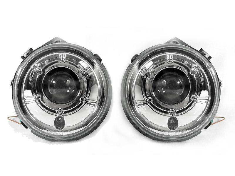 2002 - 2006 Mercedes Benz G Class Wagon W463 Facelift Style Glass Lens Chrome Housing Projector Headlight + Safari Style Stone Guard Grills