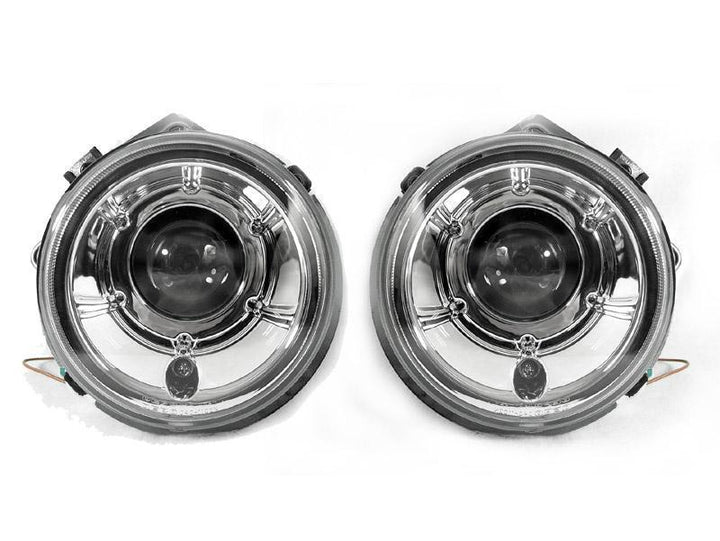 2002 - 2006 Mercedes Benz G Class Wagon W463 Facelift Style Glass Lens Chrome Housing Projector Headlight + Safari Style Stone Guard Grills