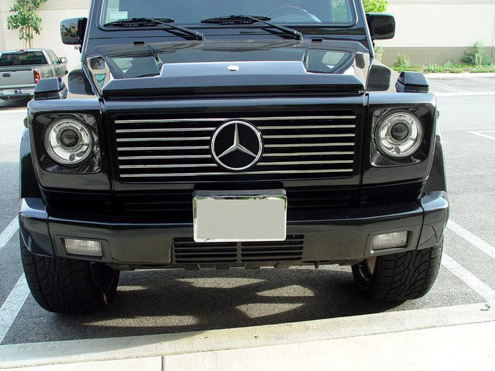 2002 - 2006 Mercedes Benz G Class Wagon W463 Facelift Style Glass Lens Chrome Housing Projector Headlight + Safari Style Stone Guard Grills