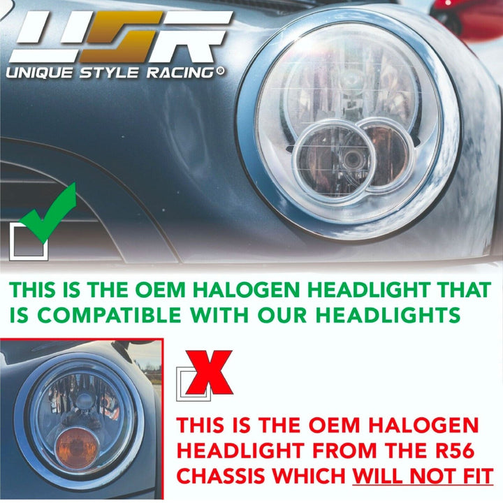 2005 - 2008 Mini Cooper Cooper S R50 R52 R53 Euro Style Black Housing Headlights DOT/SAE