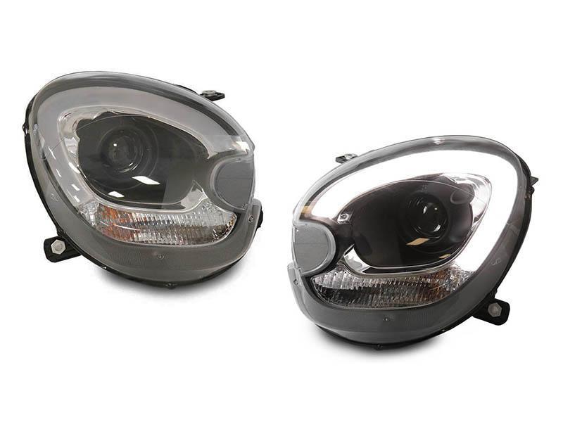 2011 - 2016 Mini Cooper Countryman R60 / Paceman R61 White LED DRL Half Ring Style Projector Black Headlights