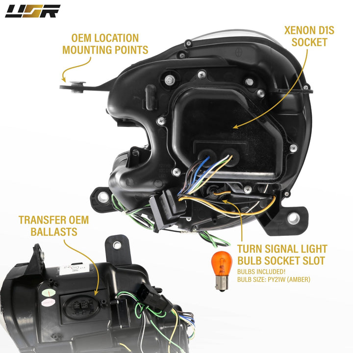 2011-2016 Countryman R60 Xenon Models LED DRL Half Ring D1S Projector Headlights