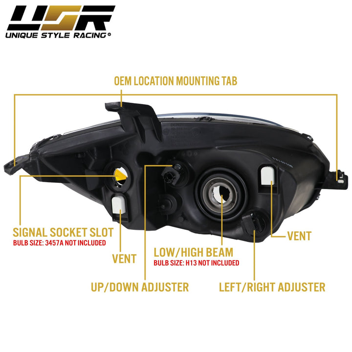 2006 - 2012 Mitsubishi Eclipse GT Euro Black Housing Clear Lens Headlights