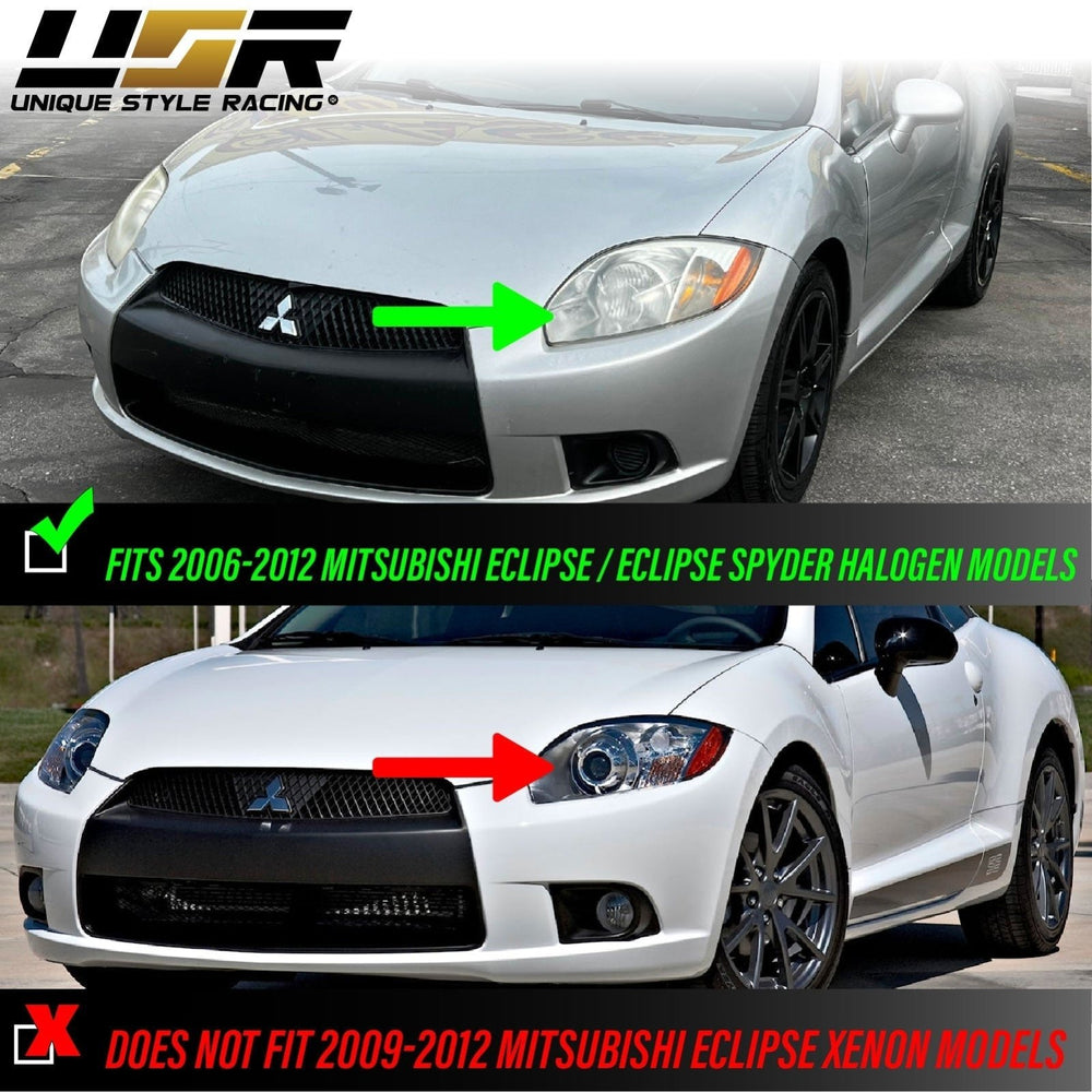 2006 - 2012 Mitsubishi Eclipse GT Euro Black Housing Clear Lens Headlights