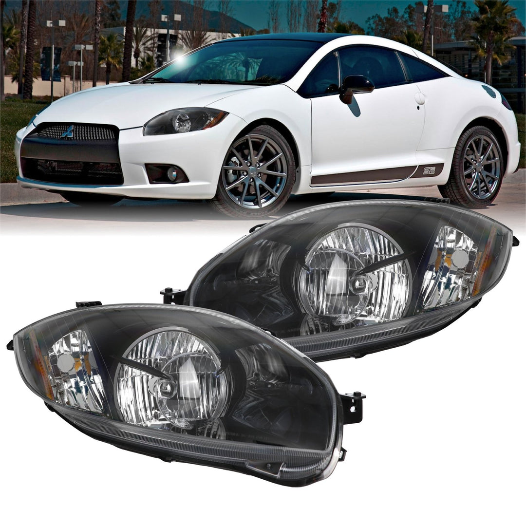 2006 - 2012 Mitsubishi Eclipse GT Euro Black Housing Clear Lens Headlights