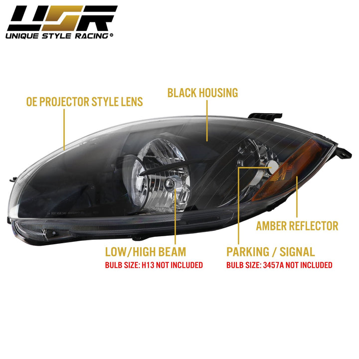 2006 - 2012 Mitsubishi Eclipse GT Euro Black Housing Clear Lens Headlights