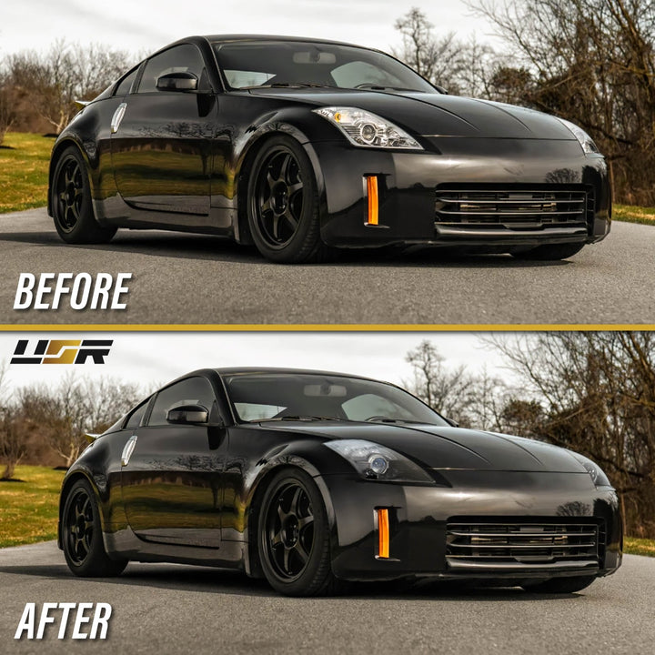 2003-2009 Nissan 350Z Z33 Facelift Style JDM Black Housing D2S BiXenon LED Projector Headlights
