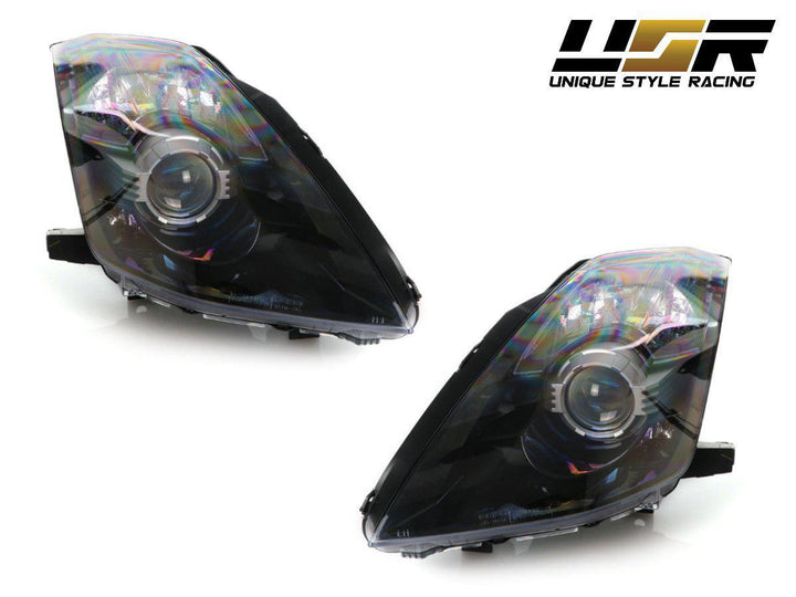 2003 - 2005 Nissan 350Z Z33 Facelift Style JDM Black D2S BiXenon Projector Headlight + Wire Adapter for Halogen Models to Upgrade