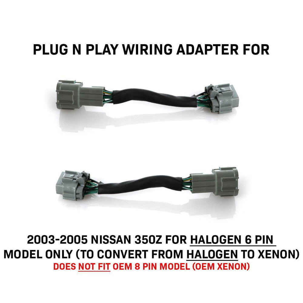 2003 - 2005 Nissan 350Z Z33 Facelift Style JDM Black D2S BiXenon Projector Headlight + Wire Adapter for Halogen Models to Upgrade