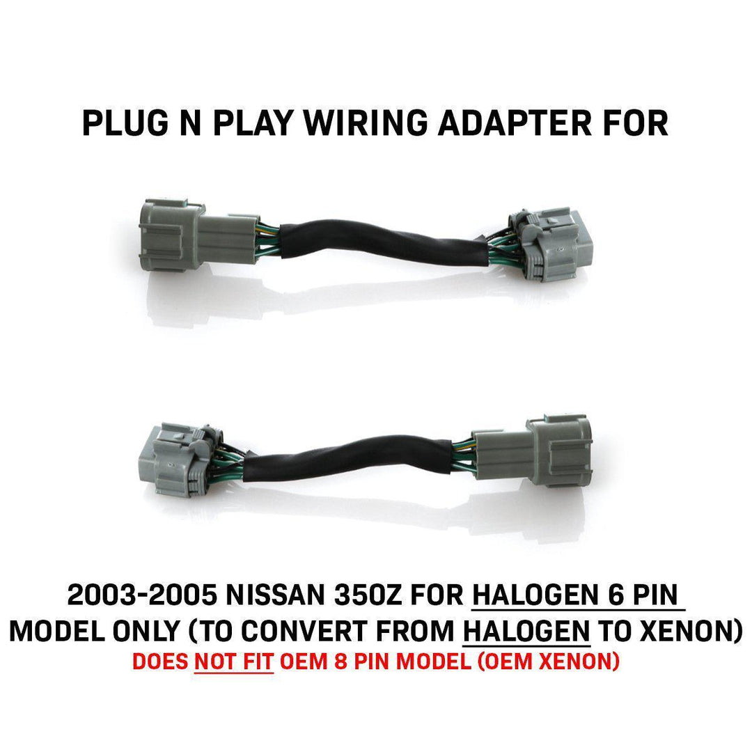 2003 - 2005 Nissan 350Z Z33 Facelift Style JDM Black D2S BiXenon Projector Headlight + Wire Adapter for Halogen Models to Upgrade