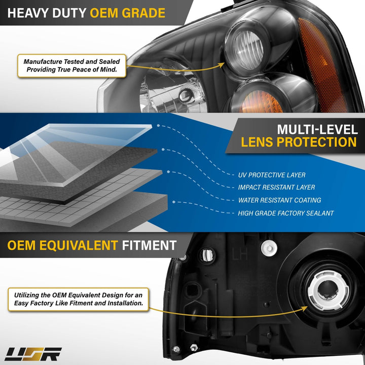 2001 - 2004 Nissan Frontier Black Housing Clear Lens with Amber Reflector Headlights