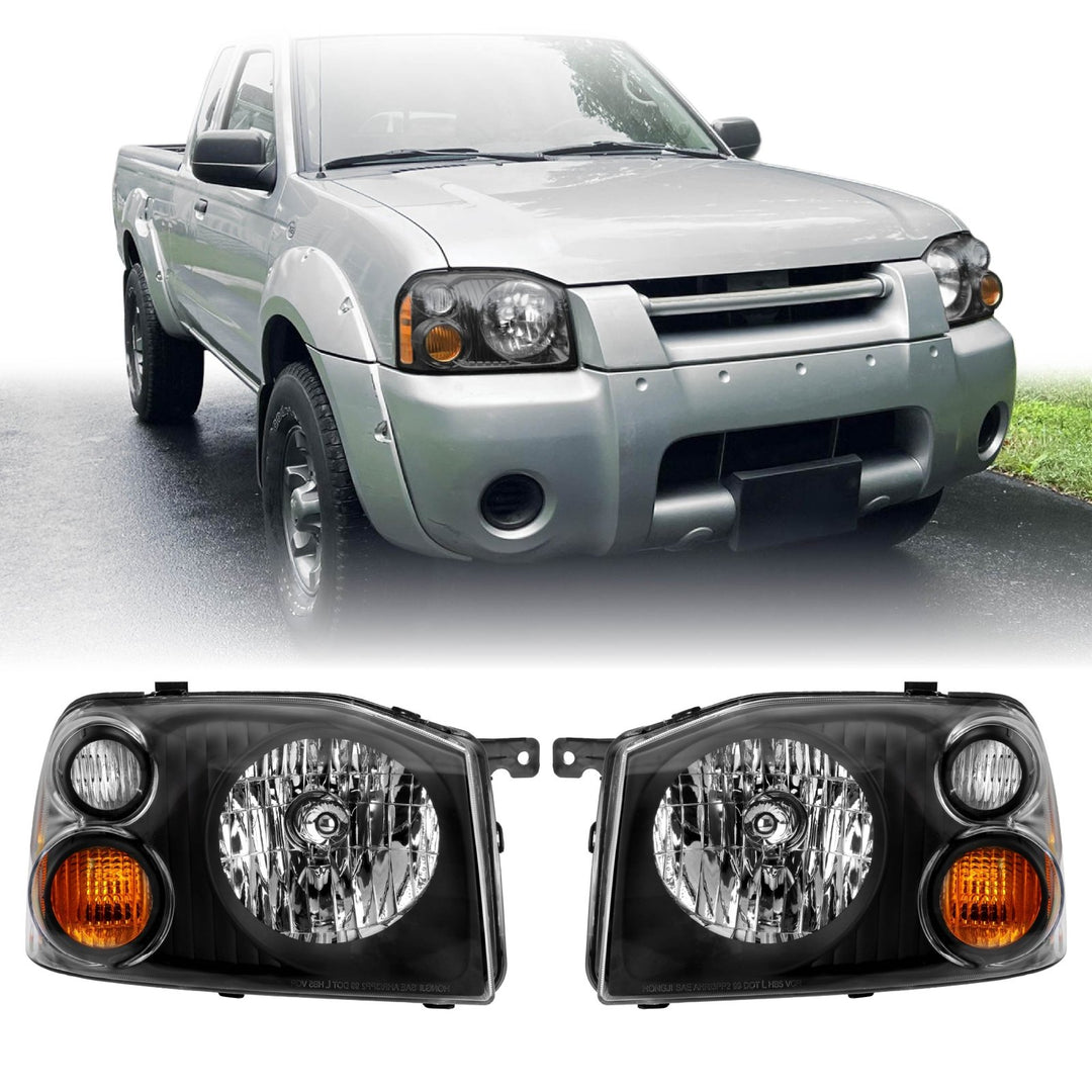 2001 - 2004 Nissan Frontier Black Housing Clear Lens with Amber Reflector Headlights