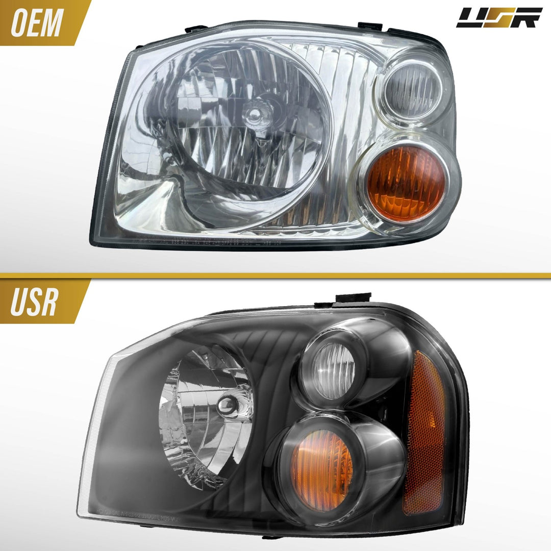 2001 - 2004 Nissan Frontier Black Housing Clear Lens with Amber Reflector Headlights