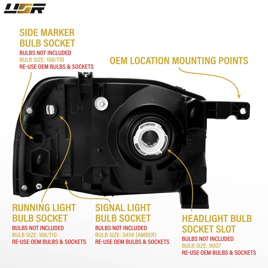 2001 - 2004 Nissan Frontier Black Housing Clear Lens with Amber Reflector Headlights