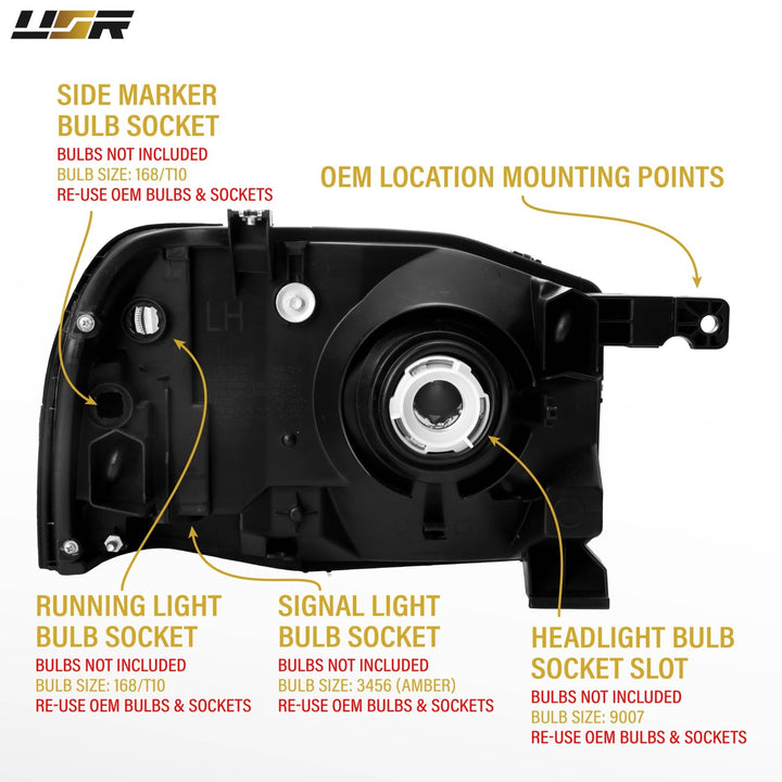 2001 - 2004 Nissan Frontier Black Housing Clear Lens with Amber Reflector Headlights