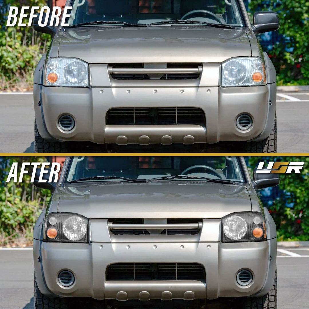 2001 - 2004 Nissan Frontier Black Housing Clear Lens with Amber Reflector Headlights