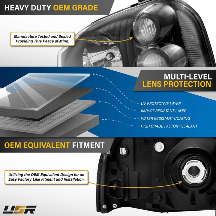 2001 - 2004 Nissan Frontier Black Housing Clear Lens with Clear Reflector Headlights
