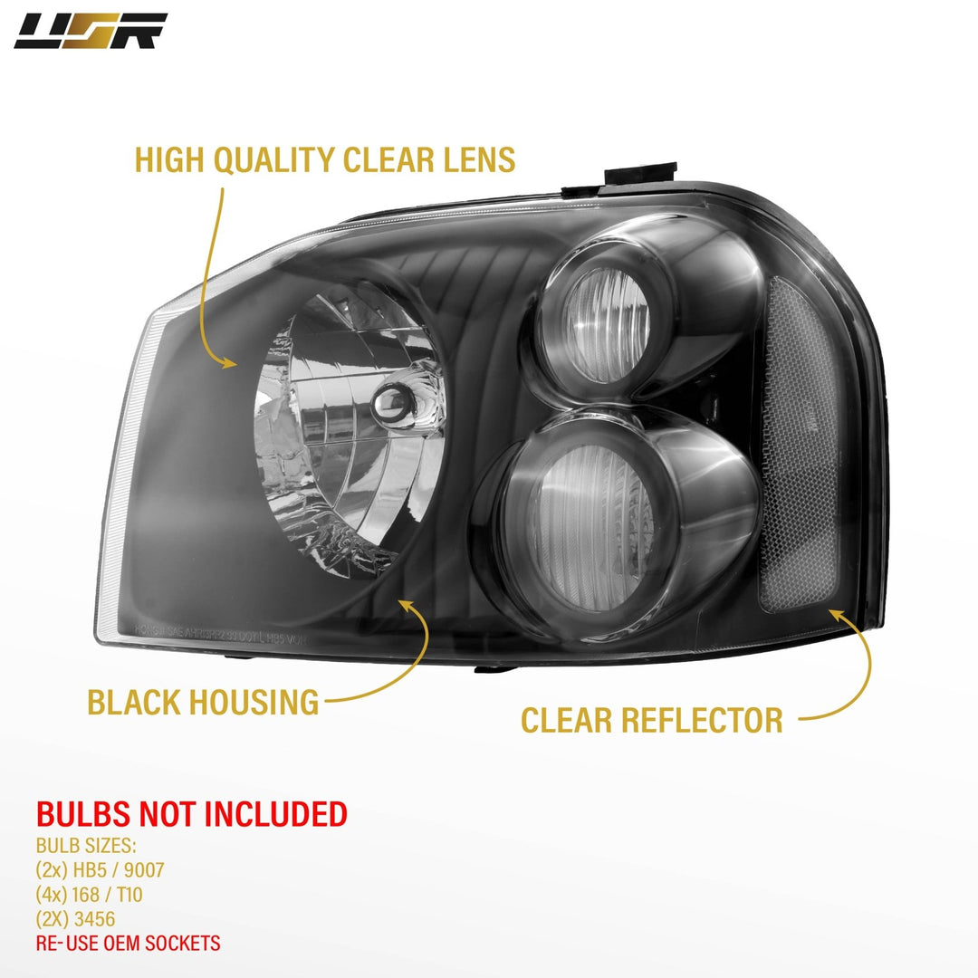2001 - 2004 Nissan Frontier Black Housing Clear Lens with Clear Reflector Headlights