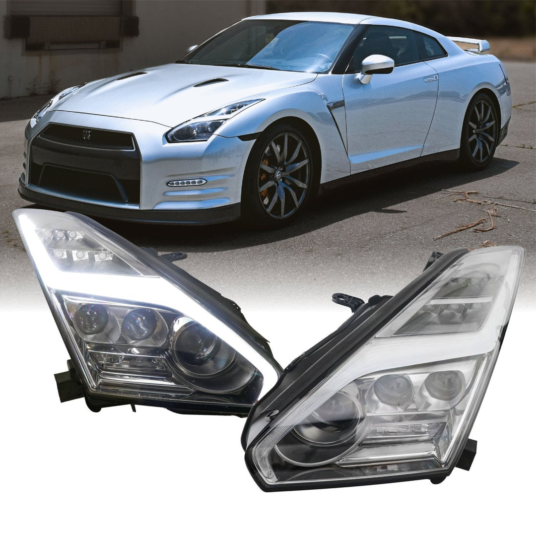 2009 - 2019 Nissan GTR / GTR R35 OEM Facelift Style DRL Lightning Bar Full LED Projector Headlight