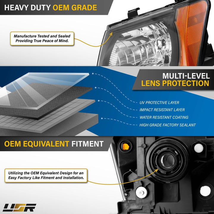 2005 - 2015 Nissan Frontier Black Housing Clear Lens AM Replacement Headlights