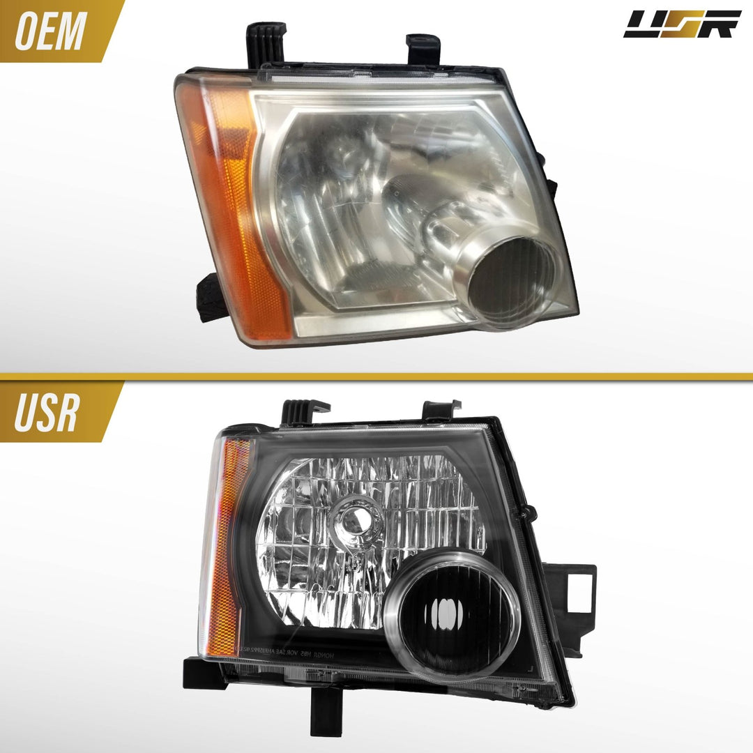 2005 - 2015 Nissan Frontier Black Housing Clear Lens AM Replacement Headlights