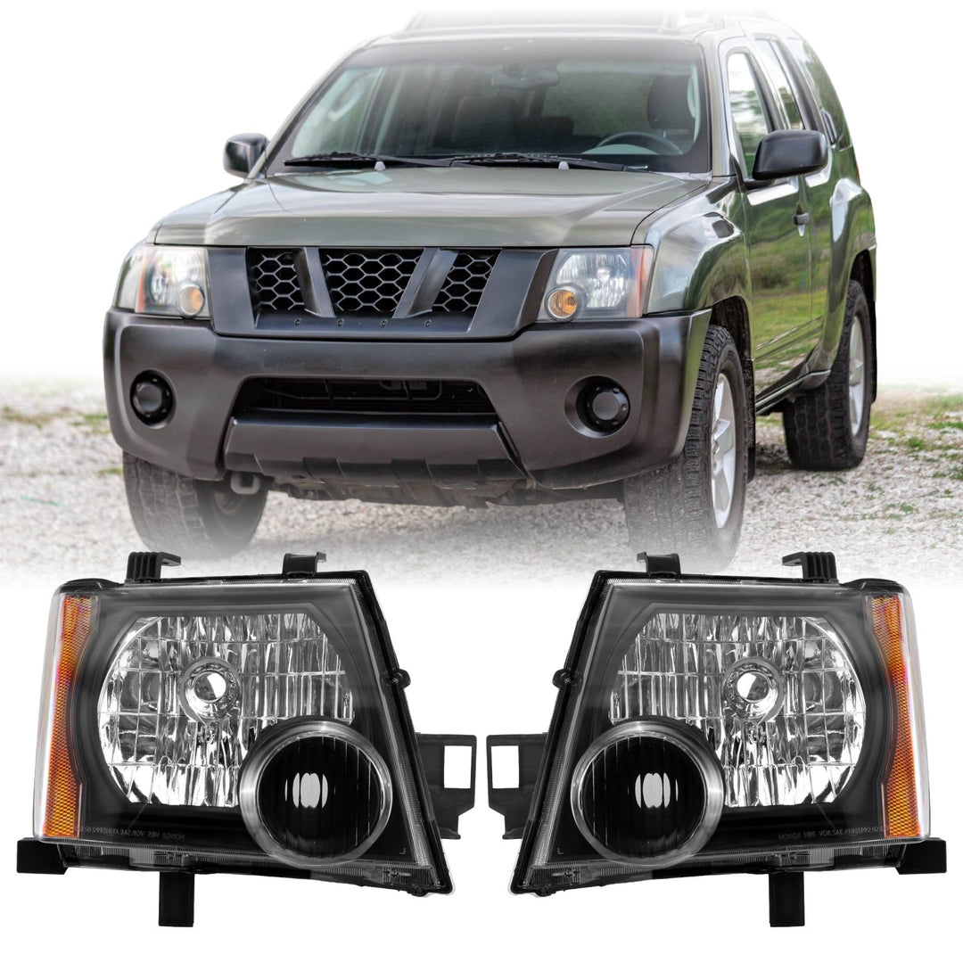 2005 - 2015 Nissan Frontier Black Housing Clear Lens AM Replacement Headlights