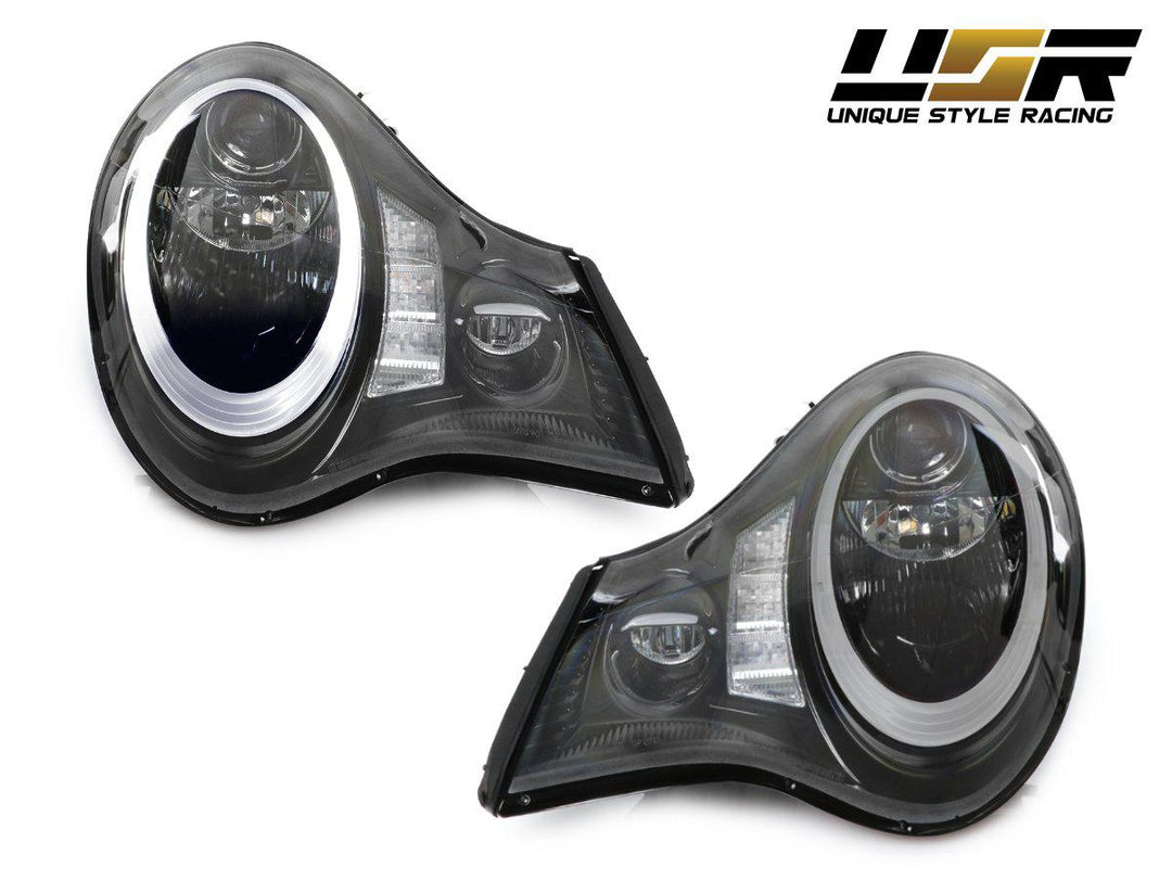 2002 - 2004 Porsche 911 Carrera Turbo 996 Chassis USR 991 Style LED Ring Black Housing Project Headlight For Stock Xenon D2S HID Model