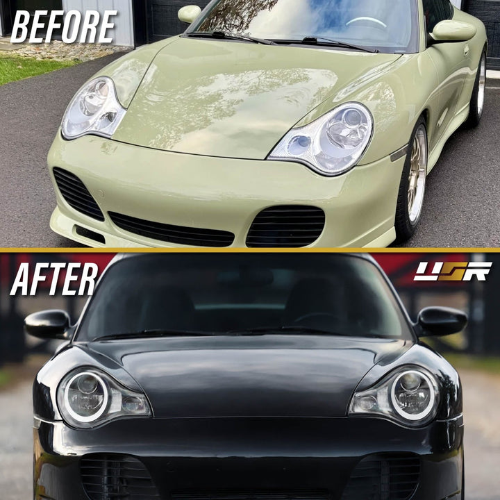 2002 - 2004 Porsche 911 Carrera Turbo 996.2 Chassis 991 Style LED Ring Black Housing Project Headlight