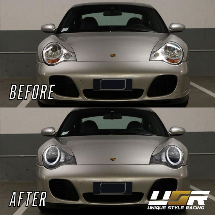 2002 - 2004 Porsche 911 Carrera Turbo 996 Chassis USR 991 Style LED Ring Black Housing Project Headlight For Stock Halogen Model