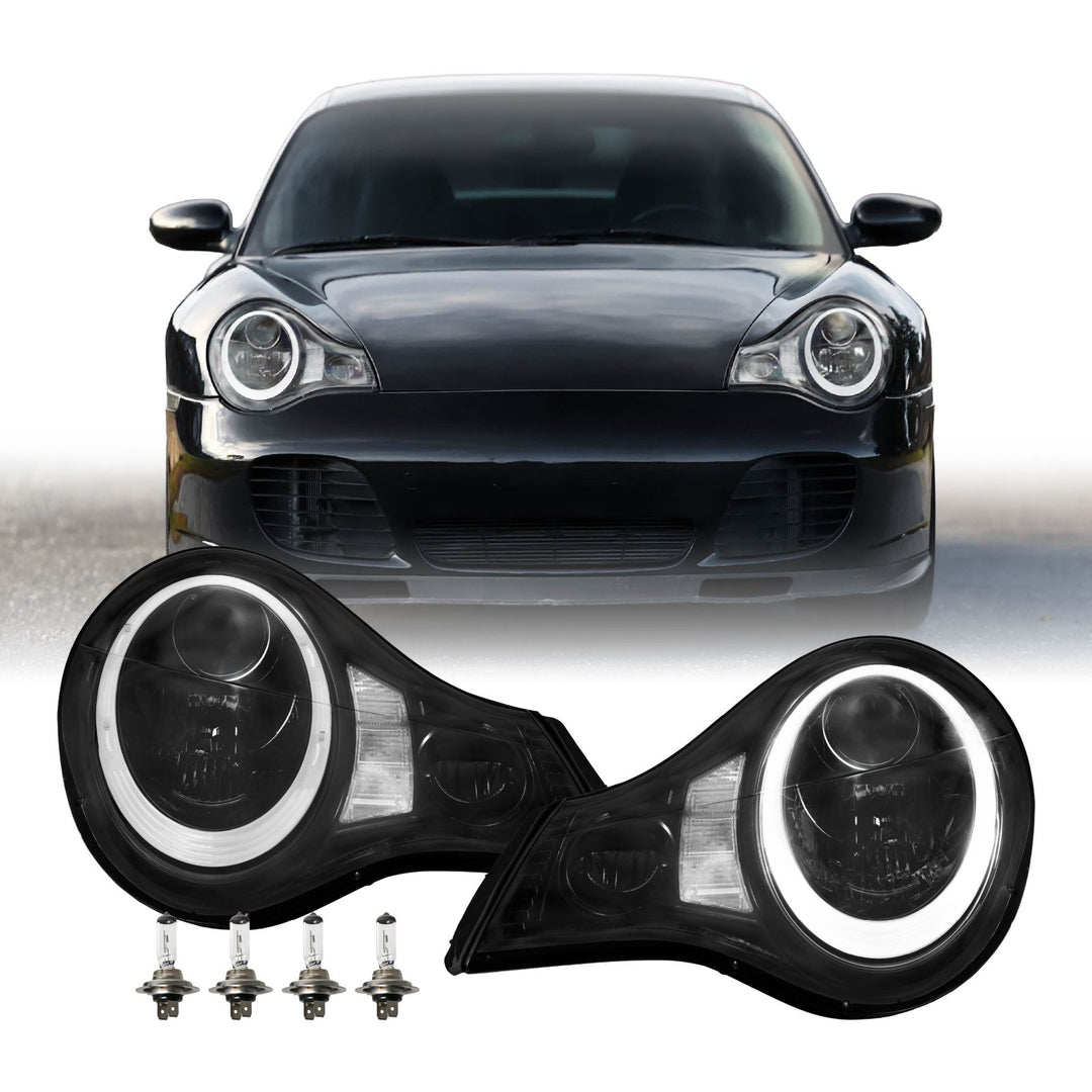 2002 - 2004 Porsche 911 Carrera Turbo 996.2 Chassis 991 Style LED Ring Black Housing Project Headlight