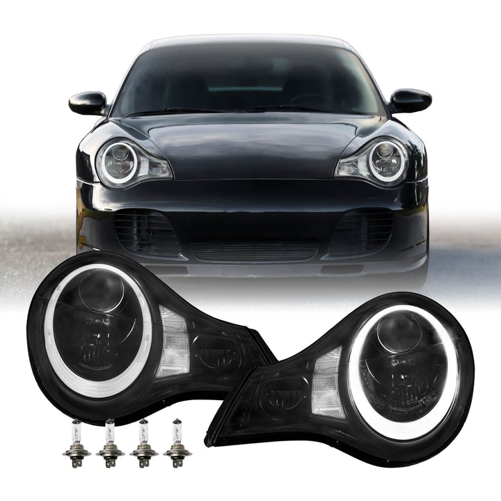 2002 - 2004 Porsche 911 Carrera Turbo 996.2 Chassis 991 Style LED Ring Black Housing Project Headlight
