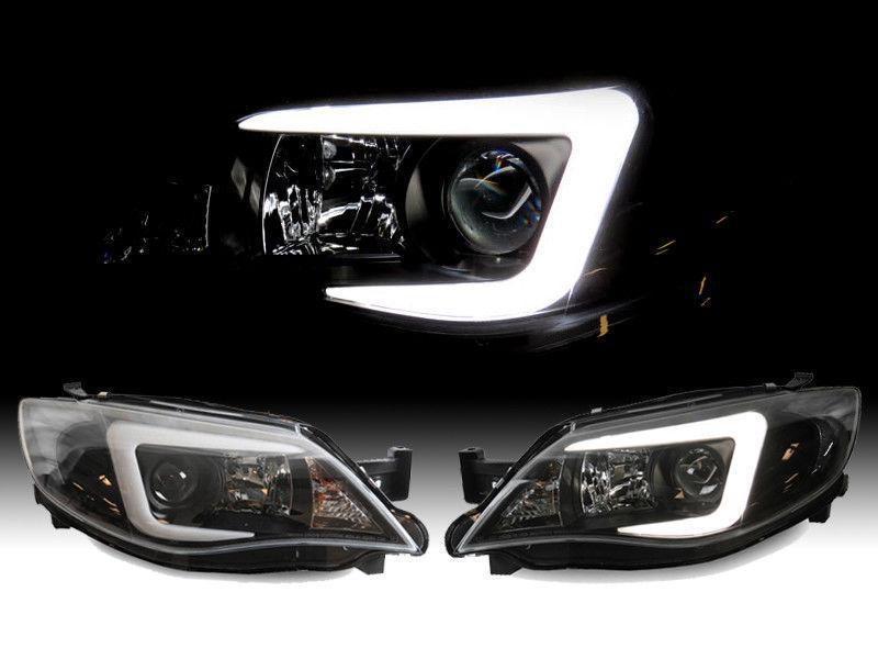 2008 - 2011 Subaru Impreza / 0814 WRX White "C" LED Light Bar Projector Headlight w/ Clear Corner Reflector (USR Special Edition) For Halogen Models