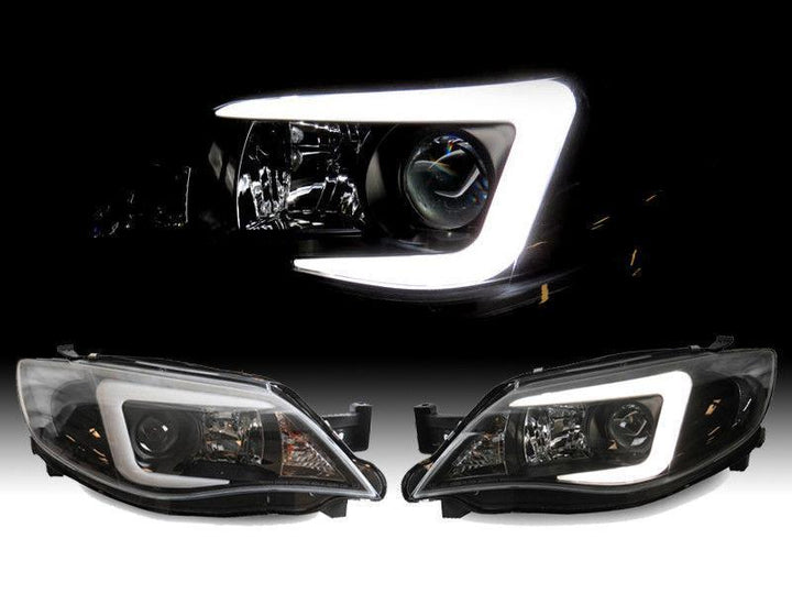2008 - 2011 Subaru Impreza / 0814 WRX White "C" LED Light Bar Projector Headlight w/ Clear Corner Reflector (USR Special Edition) For Halogen Models
