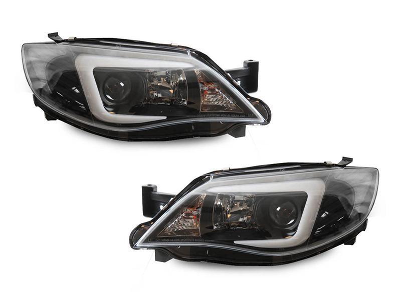 2008 - 2011 Subaru Impreza / 0814 WRX White "C" LED Light Bar Projector Headlight w/ Clear Corner Reflector (USR Special Edition) For Halogen Models
