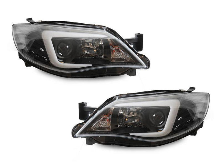2008 - 2011 Subaru Impreza / 0814 WRX White "C" LED Light Bar Projector Headlight w/ Clear Corner Reflector (USR Special Edition) For Halogen Models