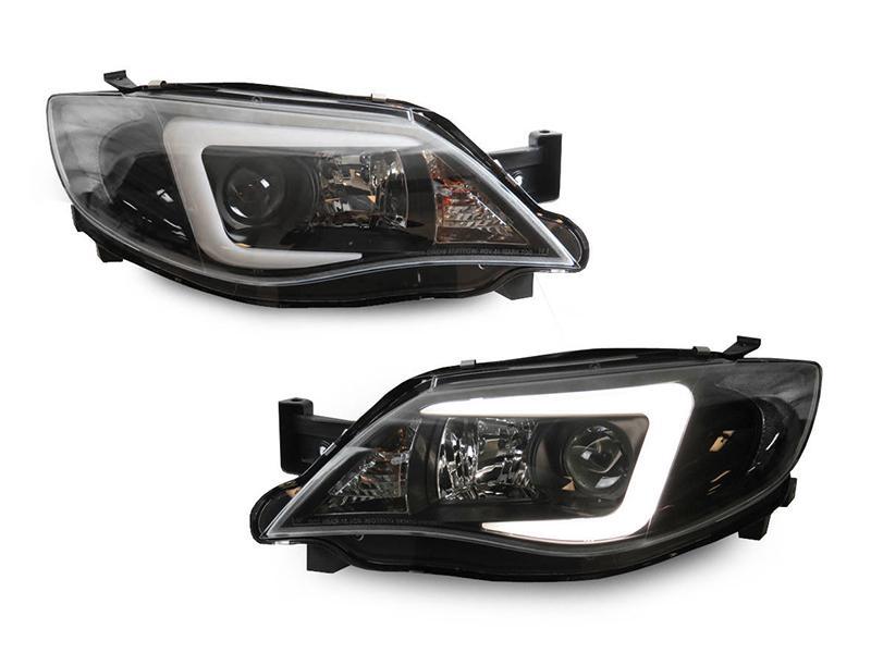 2008 - 2011 Subaru Impreza / 0814 WRX White "C" LED Light Bar Projector Headlight w/ Clear Corner Reflector (USR Special Edition) For Halogen Models