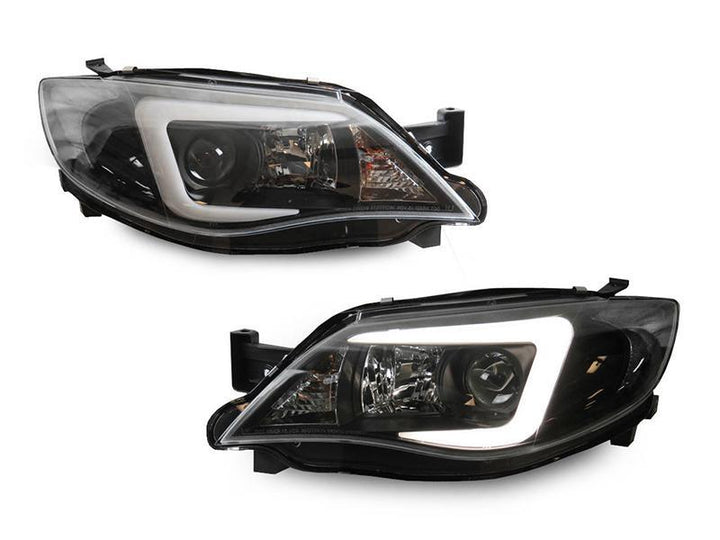 2008 - 2011 Subaru Impreza / 0814 WRX White "C" LED Light Bar Projector Headlight w/ Clear Corner Reflector (USR Special Edition) For Halogen Models