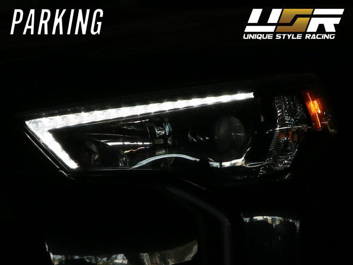 2014 - 2020 Toyota 4Runner White LED DRL Eyelid Light Bar Black Housing 2021 TRD Pro Style BuiltIn LED Low Beam Projector Headlight