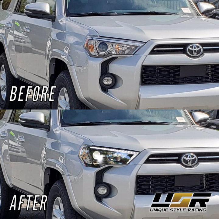 2014 - 2020 Toyota 4Runner White LED DRL Eyelid Light Bar Black Housing 2021 TRD Pro Style BuiltIn LED Low Beam Projector Headlight