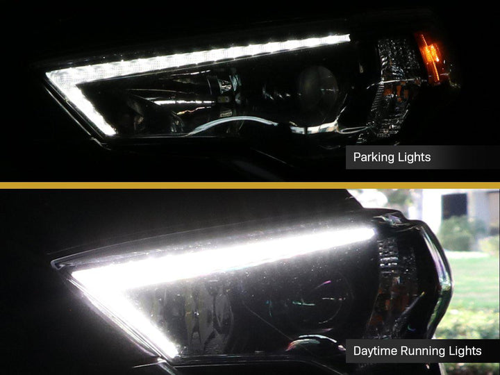 2014 - 2020 Toyota 4Runner White LED DRL Eyelid Light Bar Black Housing 2021 TRD Pro Style BuiltIn LED Low Beam Projector Headlight