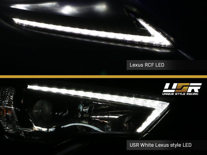 2014 - 2020 Toyota 4Runner White LED DRL Eyelid Light Bar Black Housing 2021 TRD Pro Style BuiltIn LED Low Beam Projector Headlight