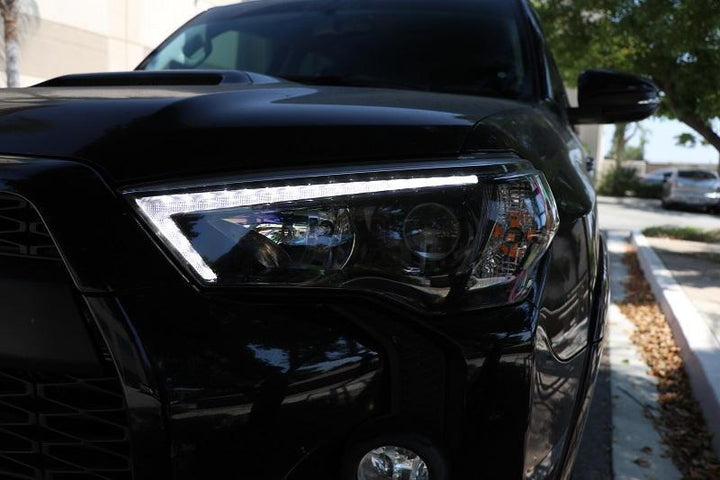 2014 - 2020 Toyota 4Runner White LED DRL Eyelid Light Bar Black Housing 2021 TRD Pro Style BuiltIn LED Low Beam Projector Headlight
