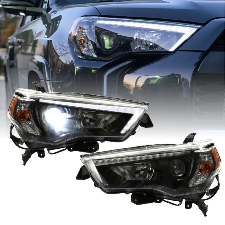 2014 - 2020 Toyota 4Runner White LED DRL Eyelid Light Bar Black Housing 2021 TRD Pro Style BuiltIn LED Low Beam Projector Headlight