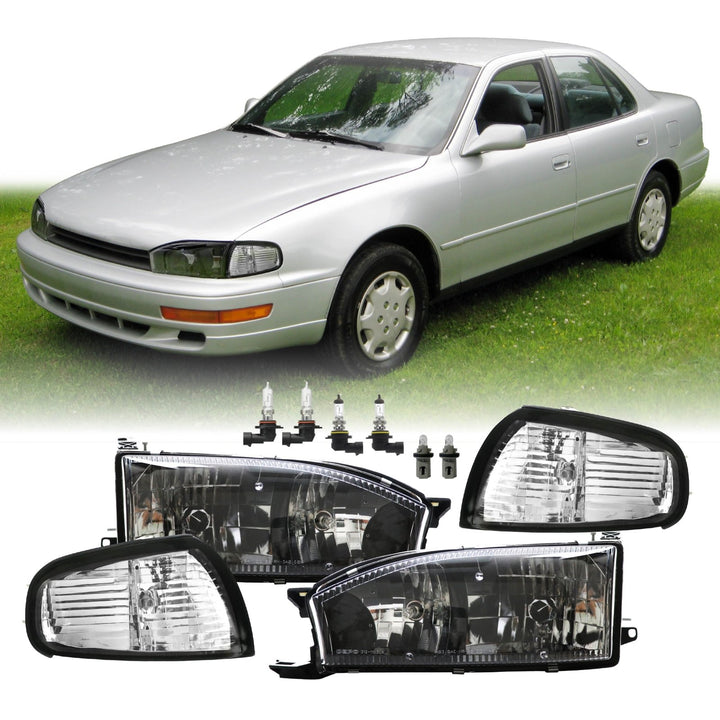 1992 - 1994 Toyota Camry JDM Style Black Headlight + Matching Clear Corner Lights