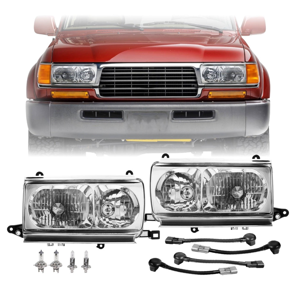 1991 - 1997 Toyota Land Cruiser FJ80 Euro Style Crystal Glass Lens Headlights w/ Optional US Spec Plug & Play Adapters
