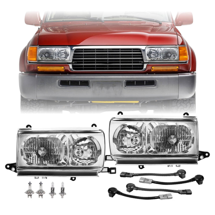 1991 - 1997 Toyota Land Cruiser FJ80 Euro Style Crystal Glass Lens Headlights w/ Optional US Spec Plug & Play Adapters