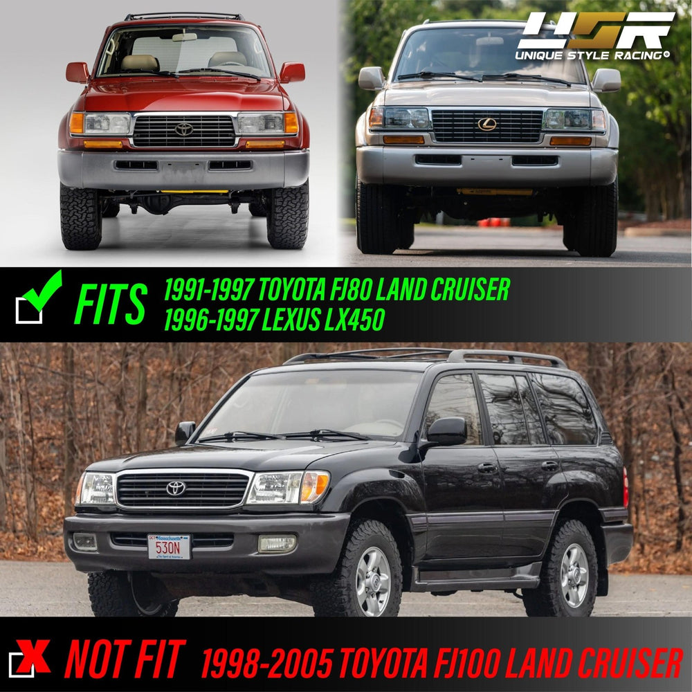 1991 - 1997 Toyota Land Cruiser FJ80 Euro Style Crystal Glass Lens Headlights w/ Optional US Spec Plug & Play Adapters