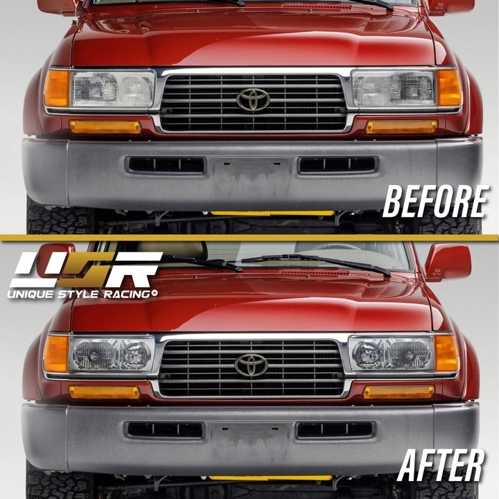 1991 - 1997 Toyota Land Cruiser FJ80 Euro Style Crystal Glass Lens Headlights w/ Optional US Spec Plug & Play Adapters