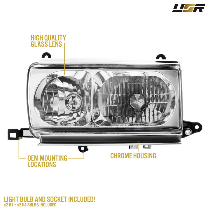 1991 - 1997 Toyota Land Cruiser FJ80 Euro Style Crystal Glass Lens Headlights w/ Optional US Spec Plug & Play Adapters