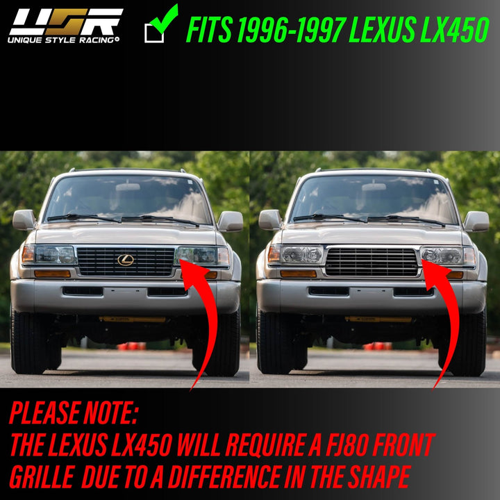 1991 - 1997 Toyota Land Cruiser FJ80 Euro Style Crystal Glass Lens Headlights w/ Optional US Spec Plug & Play Adapters